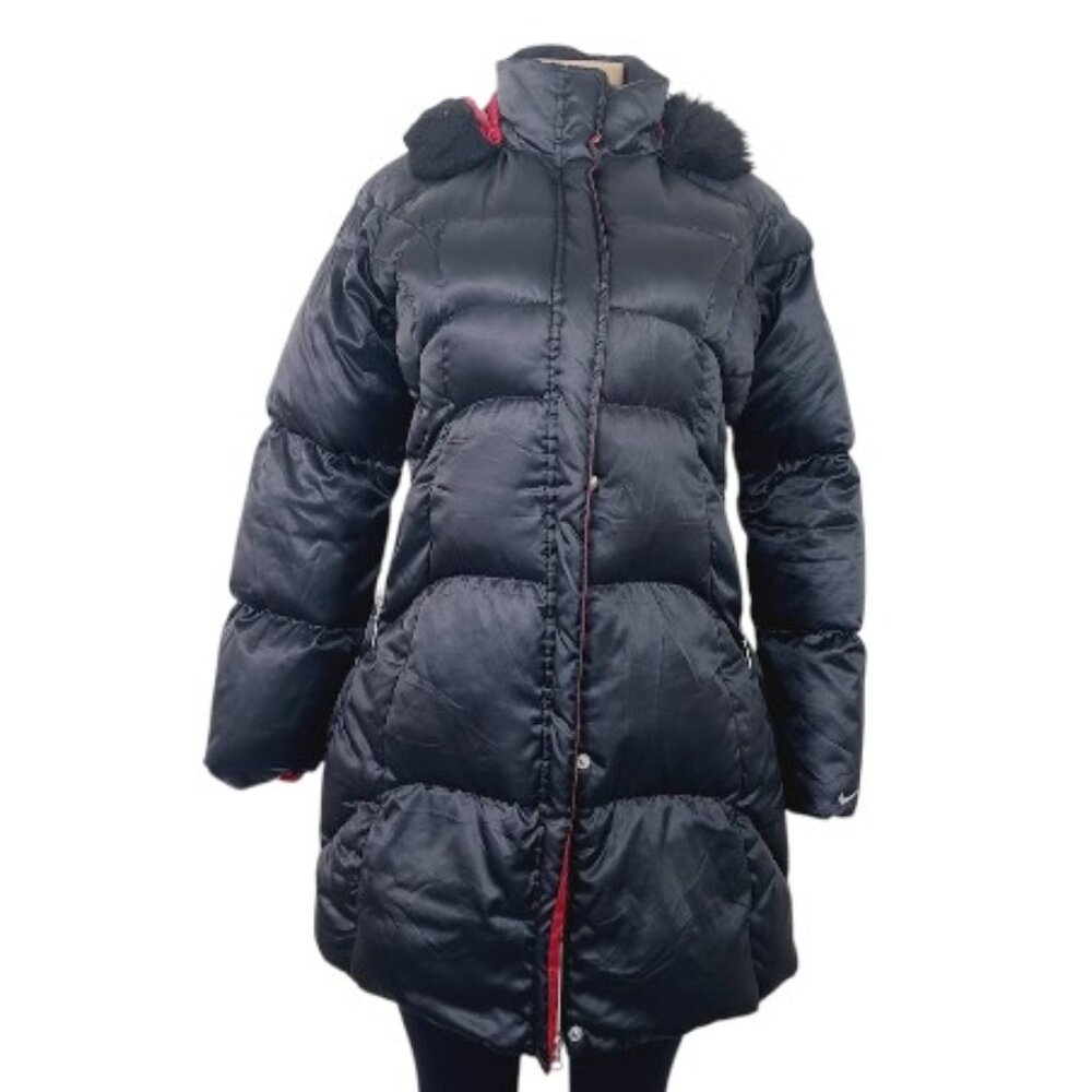 Nike Women's Black Red Lining Fur‎ Hooded Insulated Snow Parka Jacket Size M
